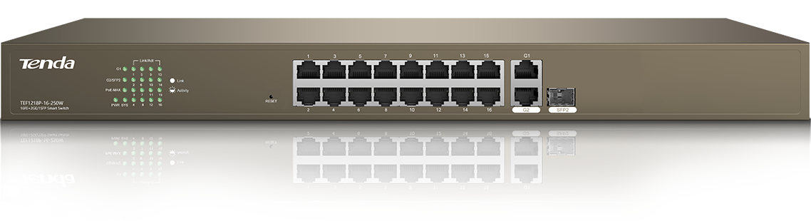 Tenda TEF1218P 16-Port 10/100Mbps + 2 Gigabit Smart PoE Switch