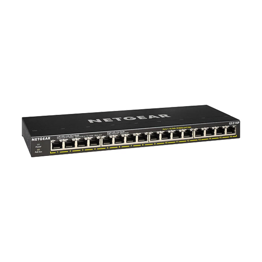 Netgear GS316P 16 Port Gigabit Ethernet Unmanaged PoE+ Switch with Flex PoE (115W)